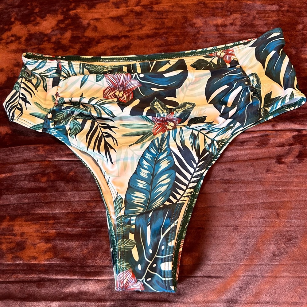 Tropical Print Bikini Bottom turquoise and purple size medium high rise